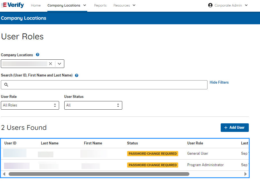 user role web page