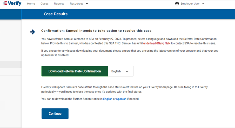 Screenshot of Case Results page - download referral date confirmation