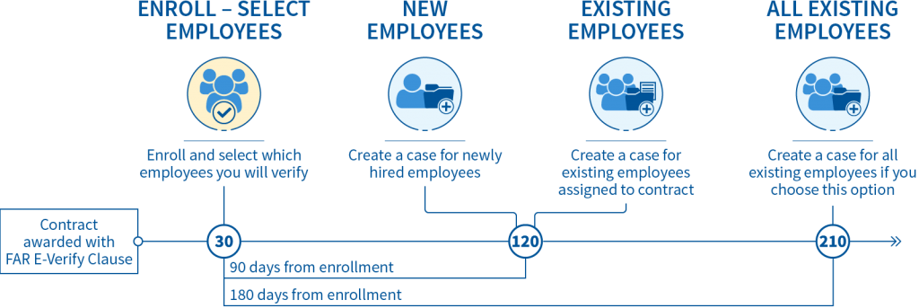 Timeline for New Federal Contractor Enrollment in E-Verify.