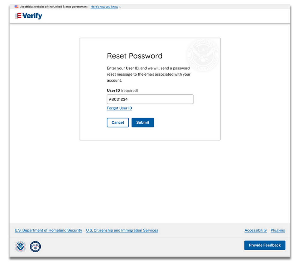 "Reset Password" screen capture.