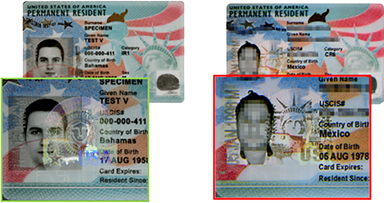 Another example of a different counterfeit of the same type of Permanent Resident Card.