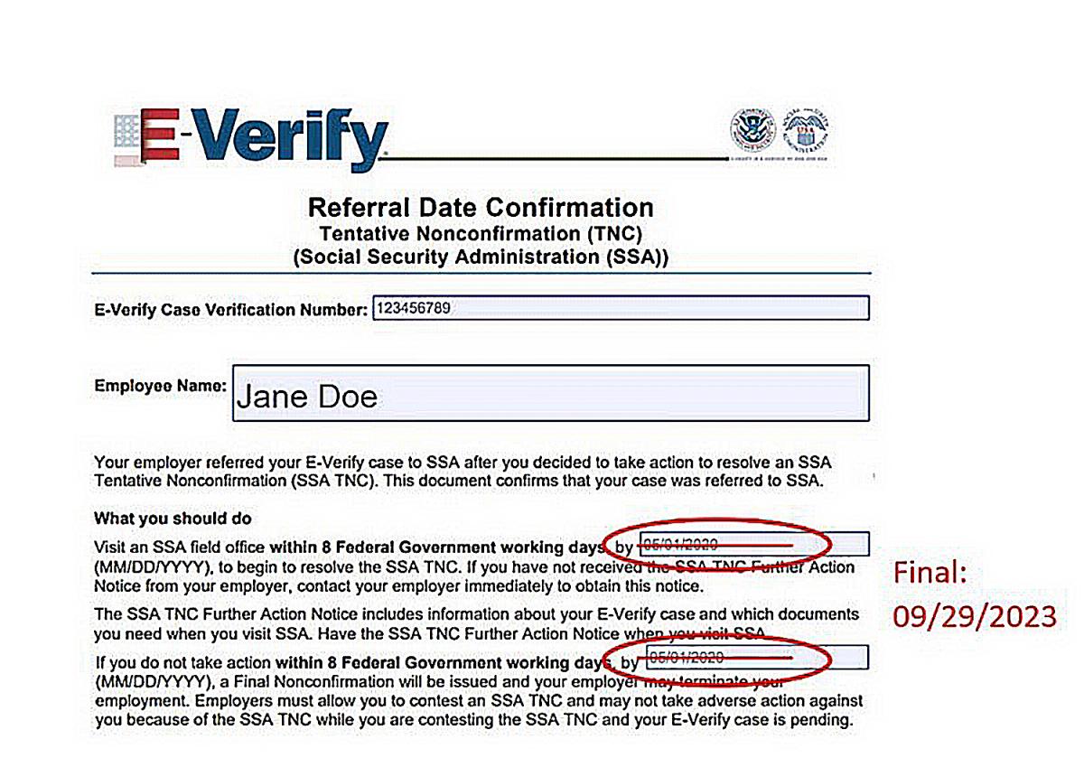 Sample Referral Date Confirmation Notice