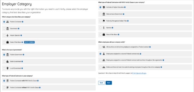 Employer Category page select the type of employer.