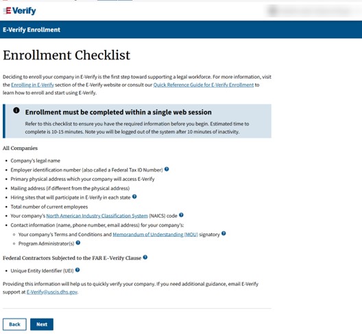 E-Verify Enrollment Checklist 