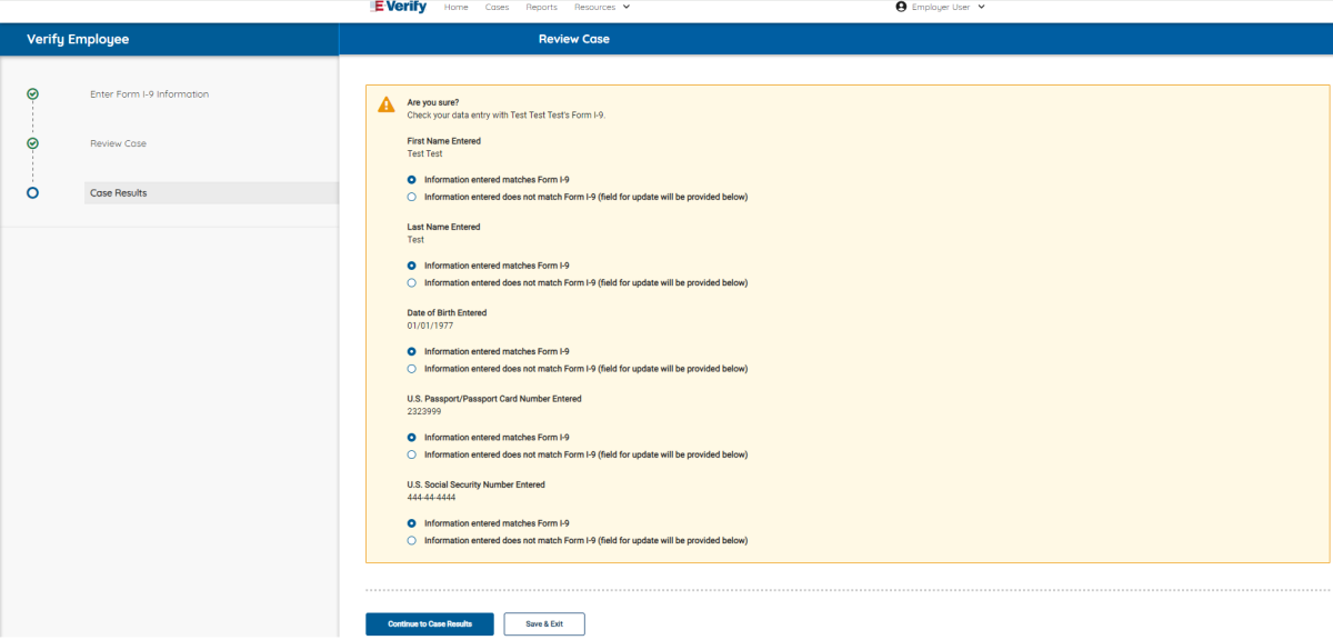 Screen capture of the Case Results page showinf the options under Review Case