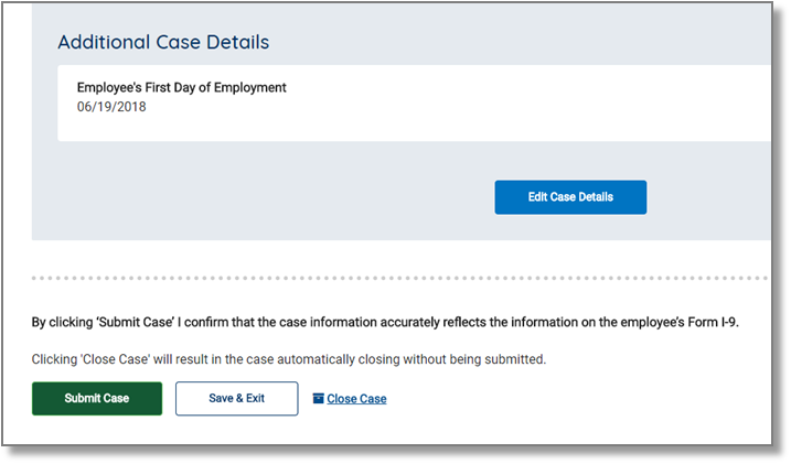 screen capture showing "Additional Case Details" Submit Case