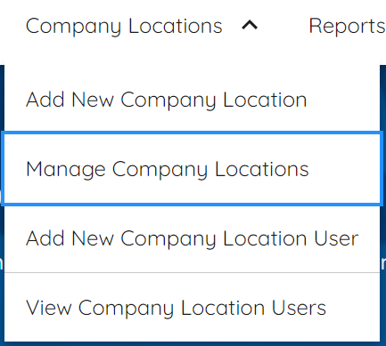 Screen capture of Company Locations menu options highlighting 'Manage Company Locations'