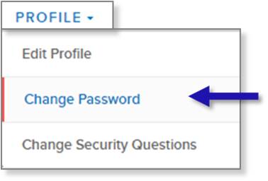 screen capture of left nav PROFILE menu showing the Change Password menu option