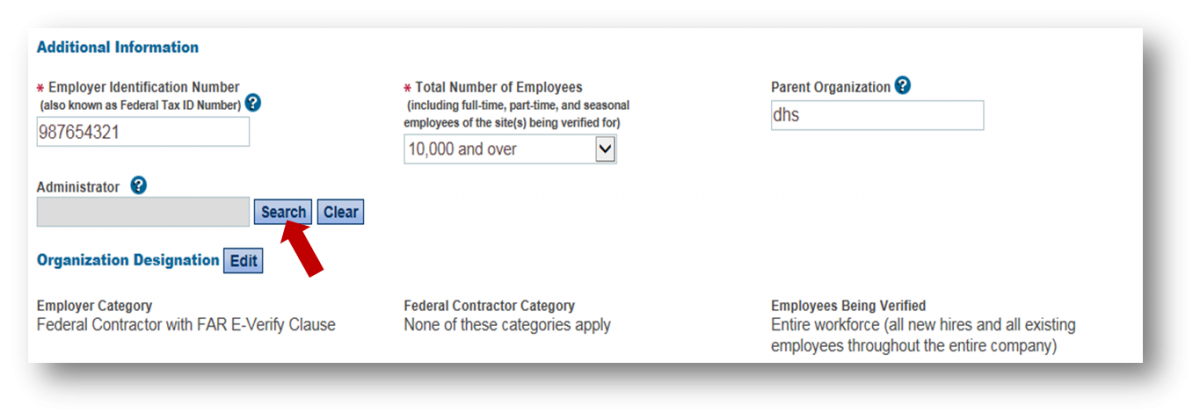 Screenshot of the Additional Information Section. A red arrow points to the Search button.