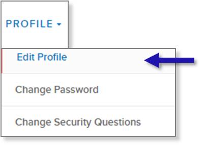 screen capture of left nav PROFILE menu showing the Edit Profile menu option