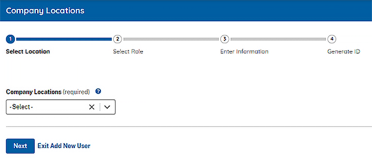 Screen capture showing how to select company locations as part of select user role