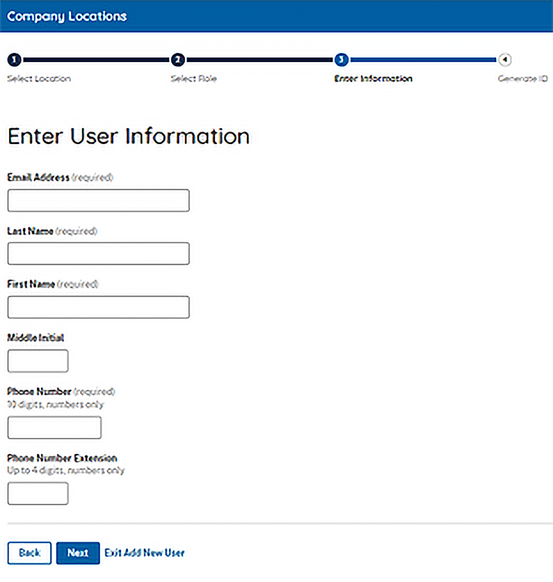 Screen capture showing where user information is entered