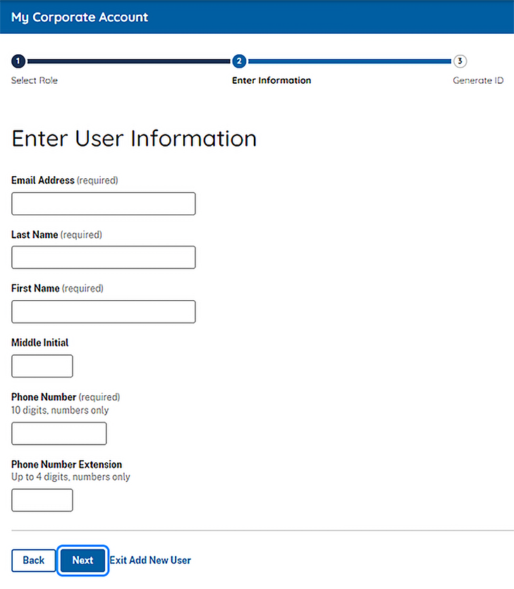 Screen capture how to enter user information
