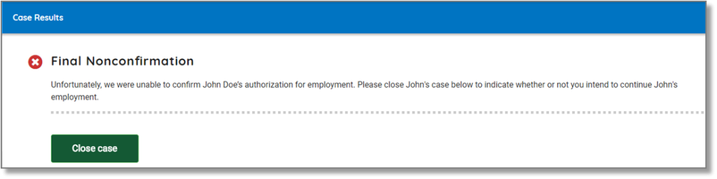 Screenshot of Final Nonconfirmation Close case