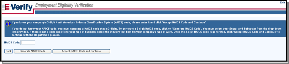 E-verify Enrollment NAICS Screenshot