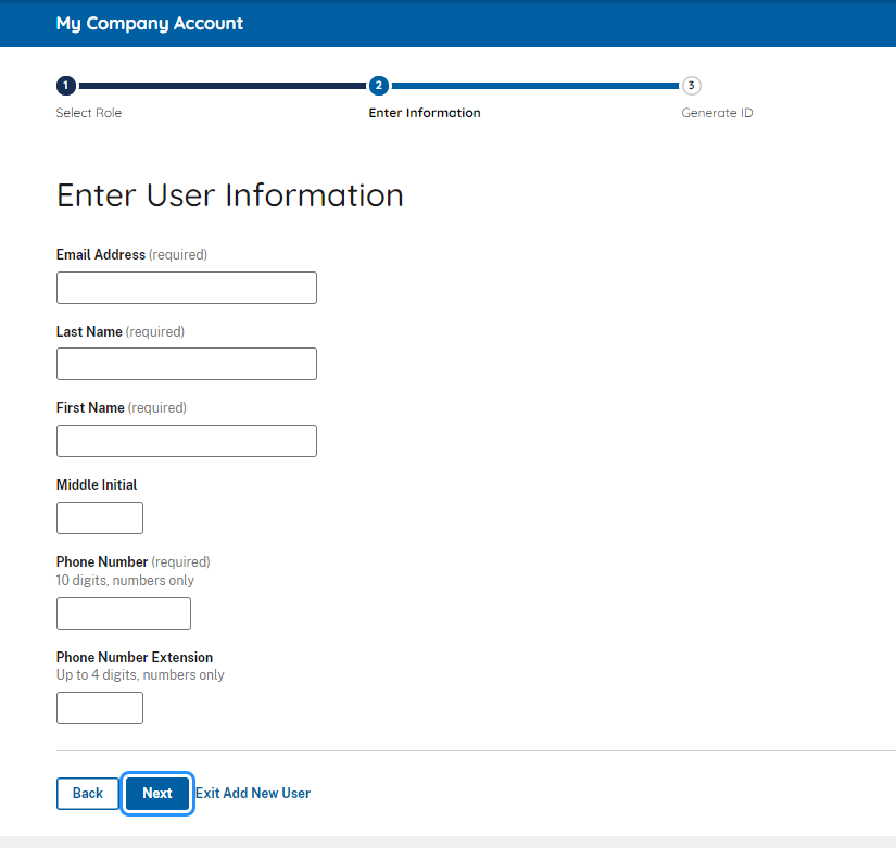 Screen capture showing where to "Enter User Information"