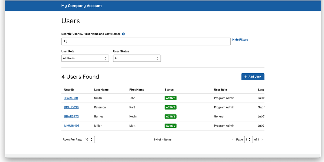 Screen capture of Users; and User Deletion Information