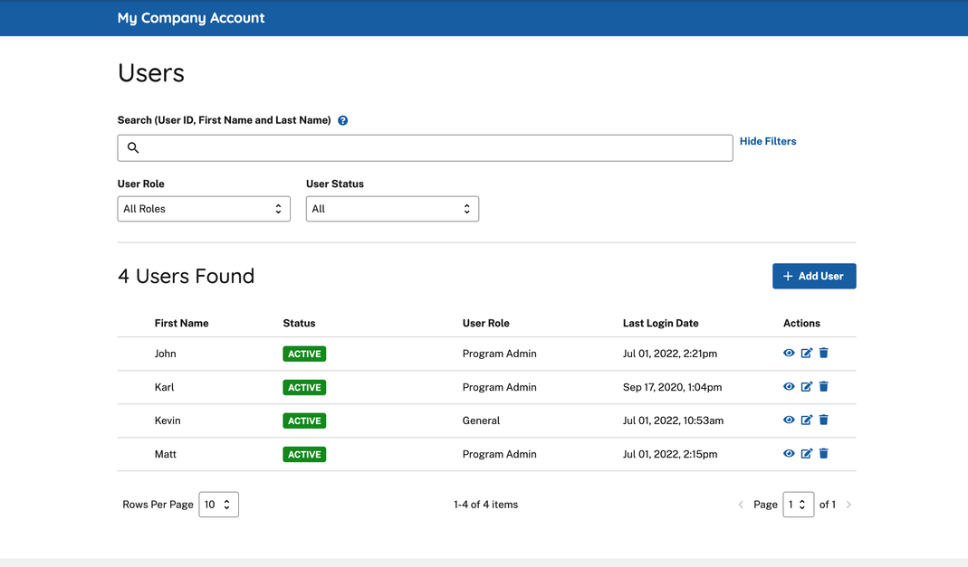 Screen capture showing the number of users found from search