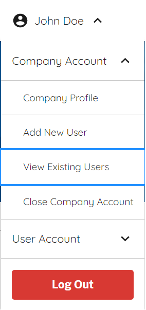 Screen capture showing "View Existing User Dropdown"