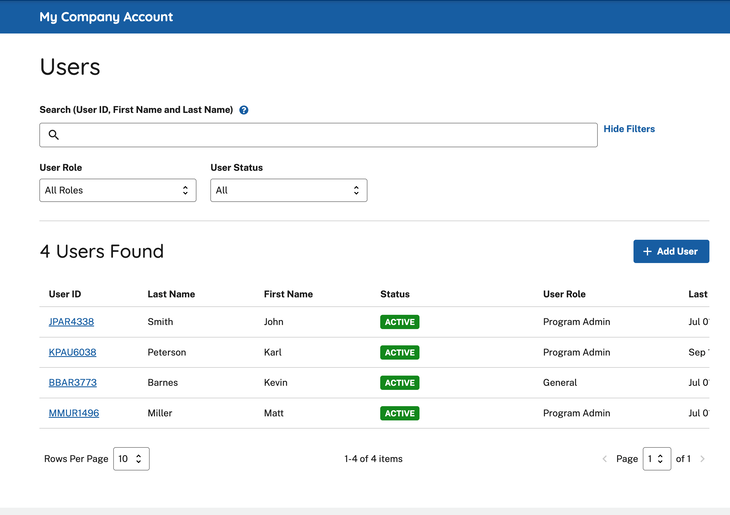 Screen capture showing how to "Enter User Search Criteria"