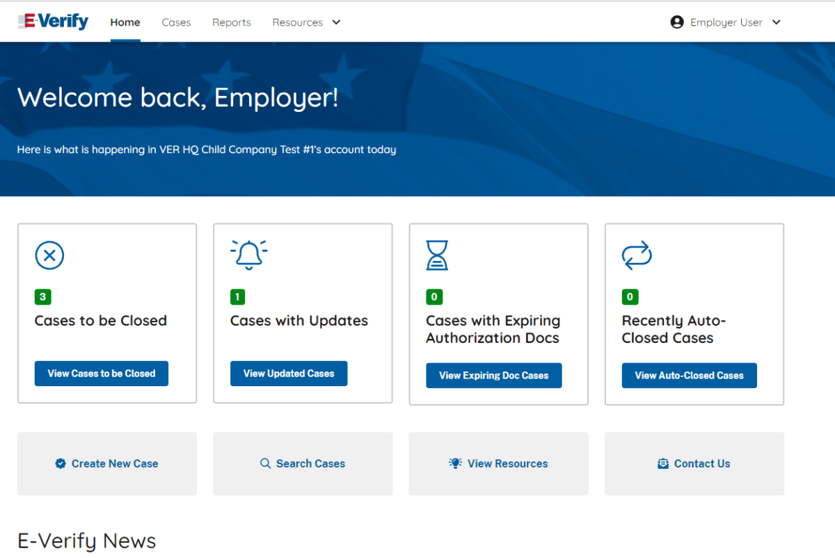 screen shot of the employer user webpage with areas labeled 1 through 4 on the screen capture