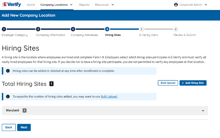 screen capture showing "Address" required fields under the Add New Hiring Site page 
