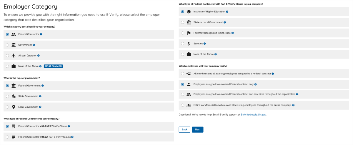 Screen Capture of Employer Category