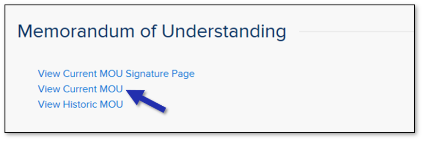 Screenshot of View Client MOU - process overview highlighting View Current MOU