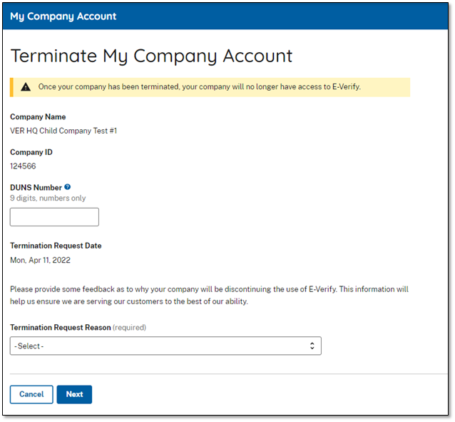 Termination Request Information